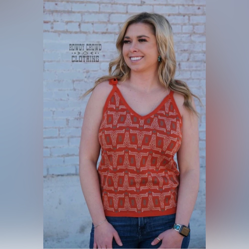 ROWDY CROWD CLOTHING ‘Sugarland’ Southwestern Tie Shoulder Knit Tank NWT Medium